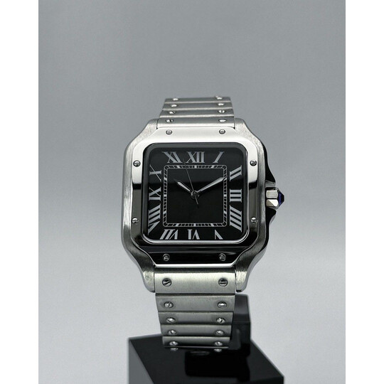 Custom Seiko Mod • Black Roman No Logo Santos • 38mm